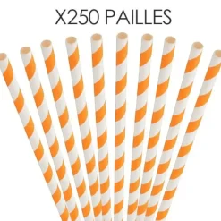Paille papier rayée orange 20cm /ø6mm (250 pcs)