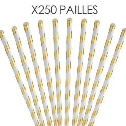 Paille papier rayée Or/Gold 20cm /ø6mm (250 pcs)