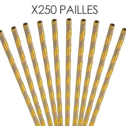 Paille papier rayée Or/Kraft 20cm /ø6mm (250 pcs)