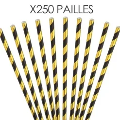 Paille papier rayée Or/Noire20cm /ø6mm (250 pcs)