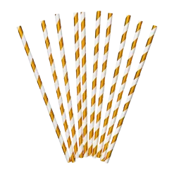 10 Pailles en papier de couleurs or à rayures blanches