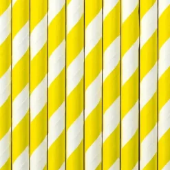 10 Pailles en Papier Jaunes Rayées 19,5 cm – Pailles Jetables de Fête