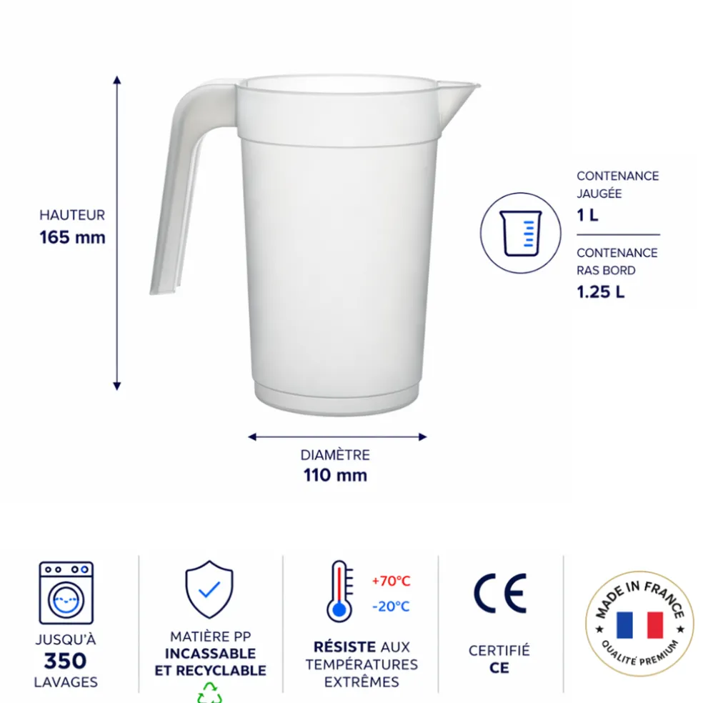Pichet 1L Plastique Réutilisable