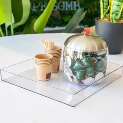 Plateau en plastique transparent carré 30x30cm