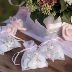 Sachet Organza BB Ruban Rose (Lot de 6)