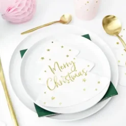 Serviette en papier forme Sapin Merry Christmas (Lot de 20)