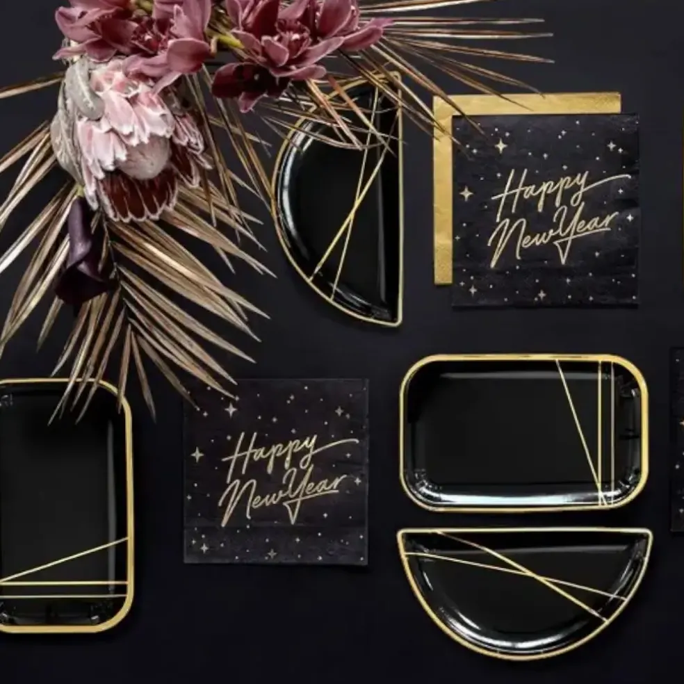 Serviette en papier Happy New Year - Noir - Lot de 20
