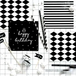 Serviette en papier rayée noire et blanche (Lot de 20)