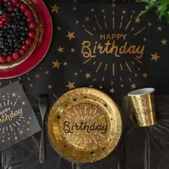 Serviette Happy Birthday Noir & Or - Lot de 10