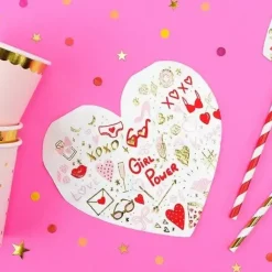 20 Serviettes en papier - Coeur - "GIRL POWER" - 16x15cm