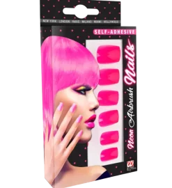Set de 12 Ongles Roses Néon Auto-Adhésifs Effet Vernis – Faux Ongles Manucure