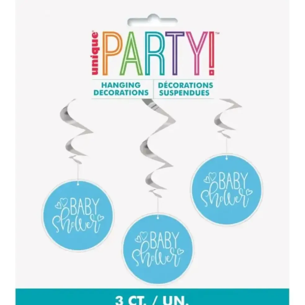 3 Suspensions Bleues & Argentées - Baby Shower Garçon