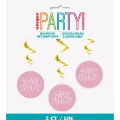 3 Suspensions Roses & Dorées- Baby Shower Fille