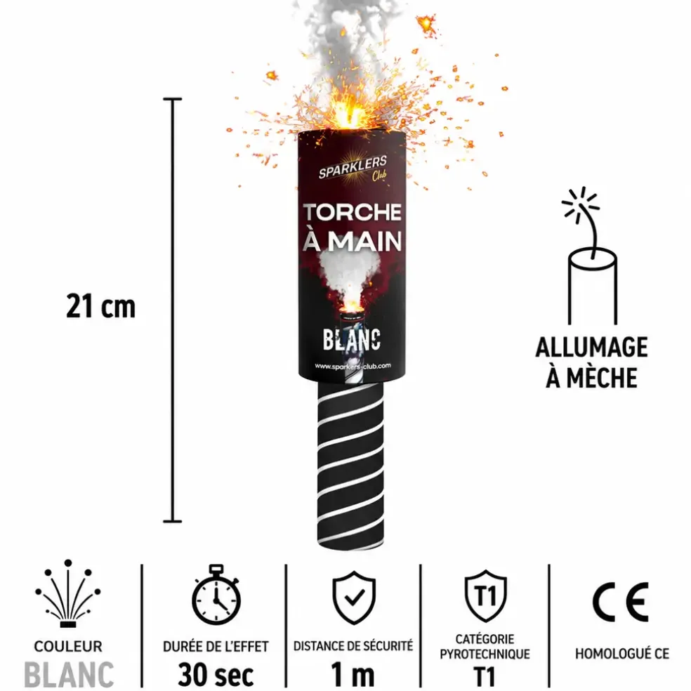 Torche à mains manifestation 30 secondes blanc