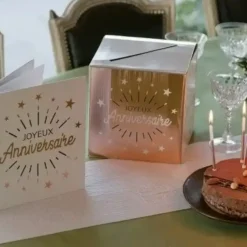 Urne en papier Joyeux Anniversaire Or Rose/Blanc